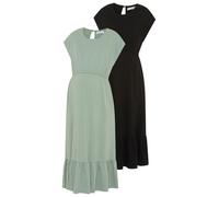 Umstandskleid NEUN MONATE "2er Pack Umstandskleider", Damen, Gr. 36/38, N-Gr, salbei grün, schwarz, Jersey, Obermaterial: 95% Baumwolle, 5% Elasthan, unifarben, figurumspielend, Rundhals, angeschnitte