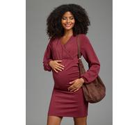 Umstandskleid NEUN MONATE "Glitzer Jerseykleid mit Wickel-Ausschnitt, praktisch zum Stillen", Damen, Gr. 40, N-Gr, rot (bordeaux), Jersey, Obermaterial: 80% Viskose, 9% Polyamid, 9% metallisierte Fase