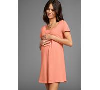 Umstandskleid NEUN MONATE "Kurzes Schwangerschafts-Jerseykleid, Minikleid", Damen, Gr. 44/46, N-Gr, orange (aprikot), Jersey, Obermaterial: 95% Baumwolle, 5% Elasthan, unifarben, ca. Mitte Knie, V-Aus