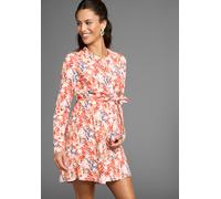 Umstandskleid NEUN MONATE "Kurzes Schwangerschafts-Kleid mit Knopfleiste, Minikleid", Damen, Gr. 44/46, N-Gr, aprikot geblümt, Jersey, Obermaterial: 95% Baumwolle, 5% Elasthan, bedruckt, geblümt, bequ