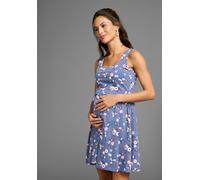 Umstandskleid NEUN MONATE "Kurzes Schwangerschafts-Shirtkleid, Minikleid", Damen, Gr. 42, N-Gr, blau (blau geblümt), Jersey, Obermaterial: 95% Baumwolle, 5% Elasthan, bedruckt, geblümt, Basic kurz, Ru