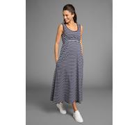 Umstandskleid NEUN MONATE "Langes Schwangerschaftskleid", Damen, Gr. 36, N-Gr, blau (blau geringelt), Single Jersey, Obermaterial: 95% Baumwolle, 5% Elasthan, geringelt, bequem ca. Mitte Wade, Rundhal