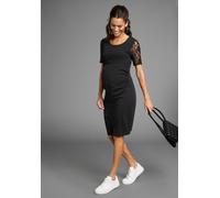 Umstandskleid NEUN MONATE "Schwangerschaftkleid mit Spitze", Damen, Gr. 44/46, N-Gr, schwarz, Single Jersey, Obermaterial: 95% Baumwolle, 5% Elasthan. Ärmel: 95% Polyester, 5% Elasthan, unifarben, fig