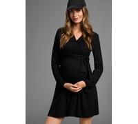 Umstandskleid NEUN MONATE "Wickel-Kleid mit pratischer Ausschnittlösung", Damen, Gr. 44, N-Gr, schwarz, Jersey, Obermaterial: 95% Viskose, 5% Elasthan, unifarben, Basic, figurumspielend kurz, V-Aussch