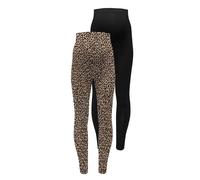 Umstandsleggings ONLY MATERNITY "OLMLOVELY NEW LEGGING 2PCK AOP JRS NOOS", Damen, Gr. M (38), N-Gr, schwarz (schwarz pack:schwarz aop leopard), Jersey, Obermaterial: 95% Baumwolle, 5% Elasthan, bedruc