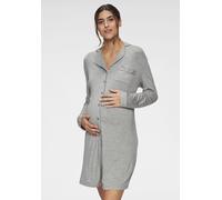 Umstandsnachthemd LASCANA, Damen, Gr. 32/34, N-Gr, grau, Single Jersey, Obermaterial: 95% Viskose, 5% Elasthan, meliert, Basic, sehr bequem kniefrei, V-Ausschnitt, eingesetzt Manschette, Kleider, mit