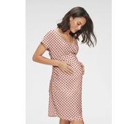 Umstandsnachthemd LASCANA, Damen, Gr. 32/34, N-Gr, rosa (puder mit schwarzen punkten), Obermaterial: 95% Baumwolle, 5% Elasthan, gepunktet, bequem, V-Ausschnitt, Kleider, mit Wickeloptik (69389110-32)