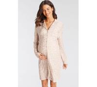 Umstandsnachthemd LASCANA, Damen, Gr. 40/42, N-Gr, beige (beige, gemustert), Single Jersey, Obermaterial: 95% Viskose, 5% Elasthan, gemustert, Basic, sehr bequem kniefrei, V-Ausschnitt, eingesetzt Man