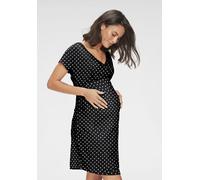 Umstandsnachthemd LASCANA, Damen, Gr. 40/42, N-Gr, schwarz (schwarz mit weißen punkten), Obermaterial: 95% Baumwolle, 5% Elasthan, gepunktet, bequem, V-Ausschnitt, Kleider, mit Wickeloptik (42901518-4