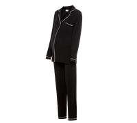 Umstandspyjama LASCANA, Damen, Gr. 36/38, schwarz, Single Jersey, Obermaterial: 95% Viskose, 5% Elasthan, kontrastfarbene Details, unifarben, bequem lang, V-Ausschnitt, paspeliert, Homewear-Sets, mit 
