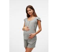 Umstandspyjama MAMALICIOUS "MLMIRA LGM LIA CAP JRS PYJAMAS 2F NOOS", Damen, Gr. XL (42), grau (light grau melange), Jersey, Obermaterial: 85% Baumwolle, 15% Viskose, meliert, kurz, Rundhals, Homewear-