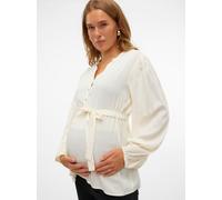 Umstandsshirt MAMALICIOUS "MLMERCY LIA L/S WO TOP 2F NOOS", Damen, Gr. S, beige (birch), Web, Obermaterial: 100% Viskose, unifarben, hüftlang, V-Ausschnitt, Shirts Umstandsshirt (24280924-S)