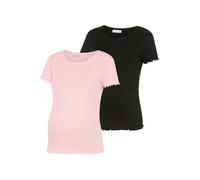 Umstandsshirt NEUN MONATE "2er Pack Schwangerschafts-Shirts", Damen, Gr. 36/38, rosa (rosa, schwarz), Rippware, Obermaterial: 100% Baumwolle, unifarben, Basic, sehr figurbetont hüftlang, Rundhals, Shi