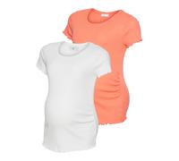 Umstandsshirt NEUN MONATE "2er Pack Schwangerschafts-Shirts", Damen, Gr. 36/38, weiß (aprikot, weiß), Rippware, Obermaterial: 100% Baumwolle, unifarben, Basic, sehr figurbetont hüftlang, Rundhals, Shi