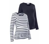 Umstandsshirt NEUN MONATE "2er Pack Shirts für Schwangerschaft und Stillzeit", Damen, Gr. 36/38, blau (blau, weiß, geringelt), Jersey, Obermaterial: 95% Baumwolle, 5% Elasthan, geringelt, unifarben, B