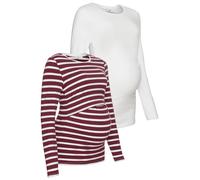 Umstandsshirt NEUN MONATE "2er Pack Shirts für Schwangerschaft und Stillzeit", Damen, Gr. 44/46, rot (weiß, bordeaux geringelt), Jersey, Obermaterial: 95% Baumwolle, 5% Elasthan, geringelt, unifarben,
