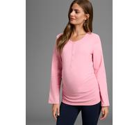 Umstandsshirt NEUN MONATE "2er Pack Stillshirts mit praktischem Ausschnitt", Damen, Gr. 40/42, rosa (rosa, weiß), Jersey, Obermaterial: 95% Baumwolle, 5% Elasthan, unifarben, Basic, Basic hüftlang, Sh