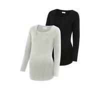Umstandsshirt NEUN MONATE "2er Pack Stillshirts mit praktischem Ausschnitt", Damen, Gr. 40/42, schwarz (schwarz, graumeliert), Jersey, Obermaterial: 95% Baumwolle, 5% Elasthan. Obermaterial Melange: 9