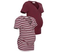 Umstandsshirt NEUN MONATE "2er Pack T-Shirts für Schwangerschaft und Stillzeit", Damen, Gr. 36/38, rot (bordeaux, bordeaux, gestreift), Jersey, Obermaterial: 95% Baumwolle, 5% Elasthan, geringelt, uni