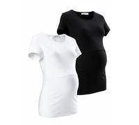Umstandsshirt NEUN MONATE "2er Pack T-Shirts für Schwangerschaft und Stillzeit", Damen, Gr. 44/46, schwarz (schwarz, weiß), Jersey, Obermaterial: 95% Baumwolle, 5% Elasthan, unifarben, Basic, figurbet