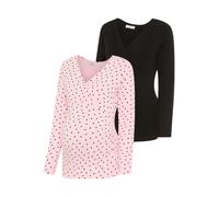 Umstandsshirt NEUN MONATE "2er Pack Umstands-Langarmshirt, Wickelausschnitt mit Stilloption", Damen, Gr. 44/46, gepunktet, schwarz, Single Jersey, Obermaterial: 95% Baumwolle, 5% Elasthan, gepunktet, 