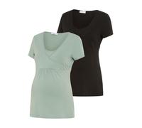 Umstandsshirt NEUN MONATE "2er Pack Umstands-T-Shirt", Damen, Gr. 36/38, salbei grün, schwarz, Jersey, Obermaterial: 95% Baumwolle, 5% Elasthan, unifarben, ausgestellt, Rundhals, Shirts Umstandsshirt,