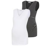 Umstandsshirt NEUN MONATE "2er Pack Umstands-Tops", Damen, Gr. 36/38, schwarz-weiß (geringelt, weiß), Jersey, Obermaterial: 95% Baumwolle, 5% Elasthan, geringelt, eng hüftbedeckend, tiefer V-Ausschnit