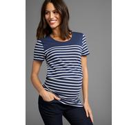 Umstandsshirt NEUN MONATE "Geringeltes Schwangerschaft und Still-Shirt", Damen, Gr. 40/42, blau (blau geringelt), Single Jersey, Obermaterial: 95% Baumwolle, 5% Elasthan, geringelt, bequem, Rundhals, 