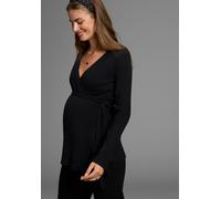 Umstandsshirt NEUN MONATE "Stillshirt, Wickelrippenshirt für Schwangerschaft und Stillzeit", Damen, Gr. 40/42, schwarz, Jersey, Obermaterial: 95% Baumwolle, 5% Elasthan, unifarben, Basic, Basic, Shirt