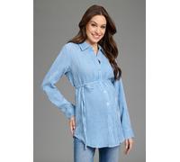 Umstandsshirt NEUN MONATE "Umstands-Bluse, Streifenbluse", Damen, Gr. 38, blau gestreift, Web, Obermaterial: 100% Baumwolle, gestreift, Po-bedeckend, 2-Knopf-Manschette, Shirts Umstandsshirt, mit Blus