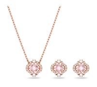 Swarovski Ohrring und Ketten Set »Glücksklee, Sparkling Dance Clover, rosa, Rosé vergoldet, 5516488« (Set, 3-tlg), mit ® Kristallen