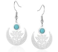 Unalome Lotusblumen Ohrringe Mit Türkis für Damen Lotus Mond Ohrringe Edelstahl Buddhismus Spirituelle Heilung Yoga Meditation Schmuck Geschenk (Silber)