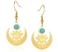 Unalome Lotusblumen Ohrringe Mit Türkis für Damen Lotus Mond Ohrringe Edelstahl Buddhismus Spirituelle Heilung Yoga Meditation Schmuck Geschenk (Gold)