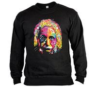 Unbekannt Albert Einstein Neon Motiv Sweatshirt - Pysiker Sweater : Einstein - Einstein Portrait Pullover Gr: L