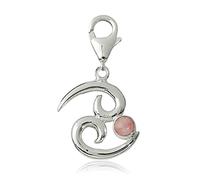 Unbekannt Charm Anhänger Sternzeichen Krebs 20mm, 925 Sterling Silber mit kleinem Rosenquarz rosé, Karabiner für Armband Kette