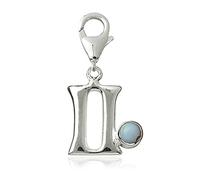 Unbekannt Charm Anhänger Sternzeichen Zwilling 18mm, 925 Sterling Silber mit Chalcedon blau, Karabiner für Armband Kette