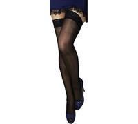 Unbekannt Dünne halterlose Strümpfe transparent stretch Blumenspitze Brautstrümpfe Hochzeit 15 den Farben S-XXXL (M/L - 3/4, schwarz)