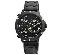 Unbekannt Elite Herrenuhr Schwarz Gelb Analog Triple Time Weltzeit 3 Zeiten Zeitzonen Metall Quarz 3 Bar Armbanduhr