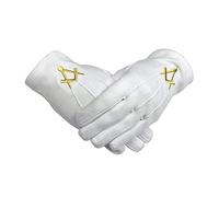 Unbekannt Freimaurer Baumwolle Handschuh mit Golden Mylar Bestickt Winkel und Kompass - Schwarz, X Large