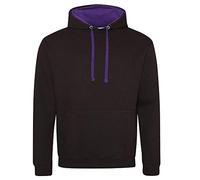 Unbekannt Just Hoods Varsity Hoodie mit farblich abgesetzten Kapuze Medium Black - Jet Black/Purple