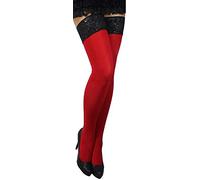 Unbekannt Plus Size warme dickere halterlose Strümpfe blickdicht Spitze 80 den (44-46 (5/6), rot)