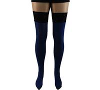 Unbekannt Plus Size warme dickere halterlose Strümpfe blickdicht Spitze 80 den (46-48 (7/8), dunkelblau)