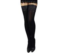 Unbekannt Plus Size warme dickere halterlose Strümpfe Farben blickdicht Spitze 60 (3XL/4XL (7/8), schwarz)