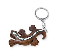 Unbekannt Schlüsselanhänger Eidechse Holz + Metall Schlüsselring Tier Tiere Echsen Gecko
