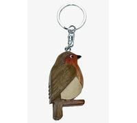 Unbekannt Schlüsselanhänger Rotkehlchen aus Holz und Metall, Gartenvogel
