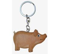 Unbekannt Schlüsselanhänger Schwein aus Holz und Metall, Schweinchen, Rucksackanhänger