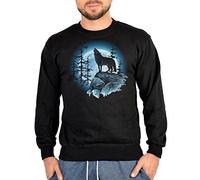 Unbekannt Sweater Indianer Wolf Motiv Pullover Sweatshirt: Wolfsmond Gr L (Fb schwarz)