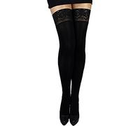 Unbekannt Warme weiche halterlose Strümpfe blickdicht 200 den mit Spitzenabschluß und Silikonstreifen für Winter (XXXL, schwarz)