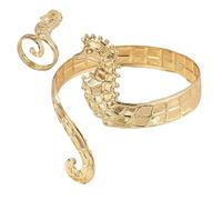 UncleS Verstellbares Goldfarbenes Seepferdchen Armband Und Ringe Accessoires Für Damen Herren Schmuck Für Partys Zusammenkünfte Verstellbare Offene Manschette
