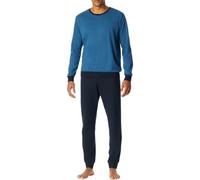 Schiesser Herren Schlafanzug Uncover Basic – 100% Baumwolle, Langarm, Rundhals – Gr. 52 Blau